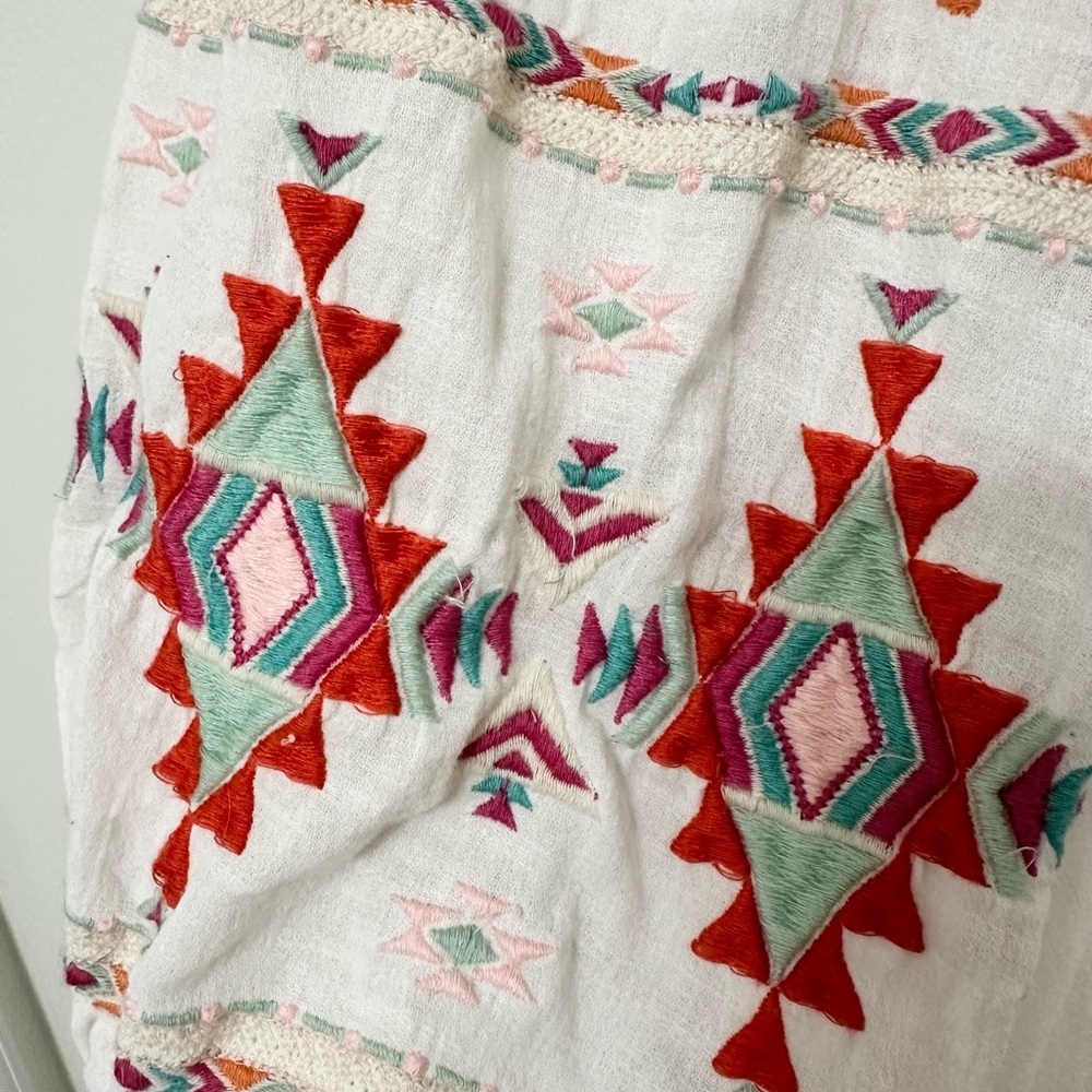 Sundance White Dress Tunic with Colorful Geometric Tribal Embroidery Boho Large - Picture 5 of 13